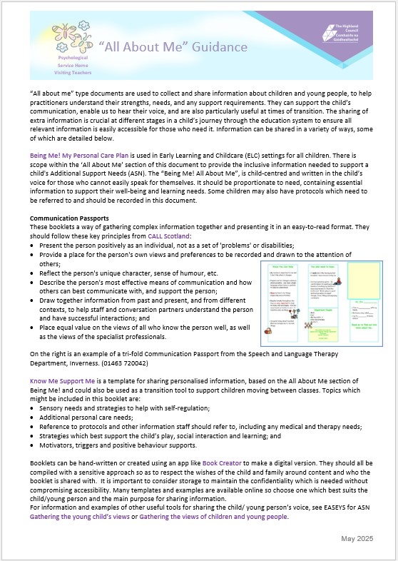 Picture of the All About Me guidance with a link to the document.